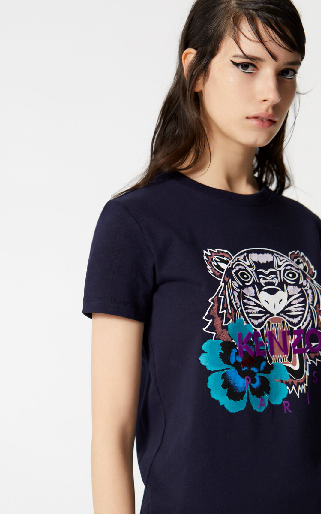 Kenzo Indonesian Flower Tiger μπλουζακια γυναικεια βαθυ μπλε | GR551005